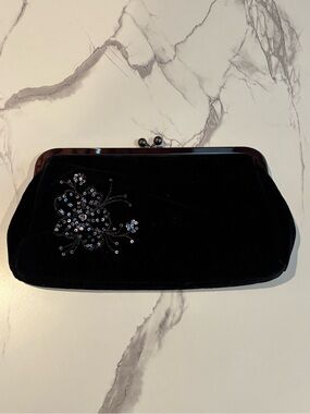Express Black Sequin Velvet Frame Clutch